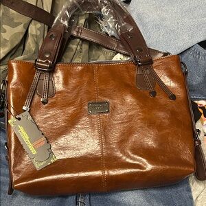 Fossil Brown Leather Tote Bag